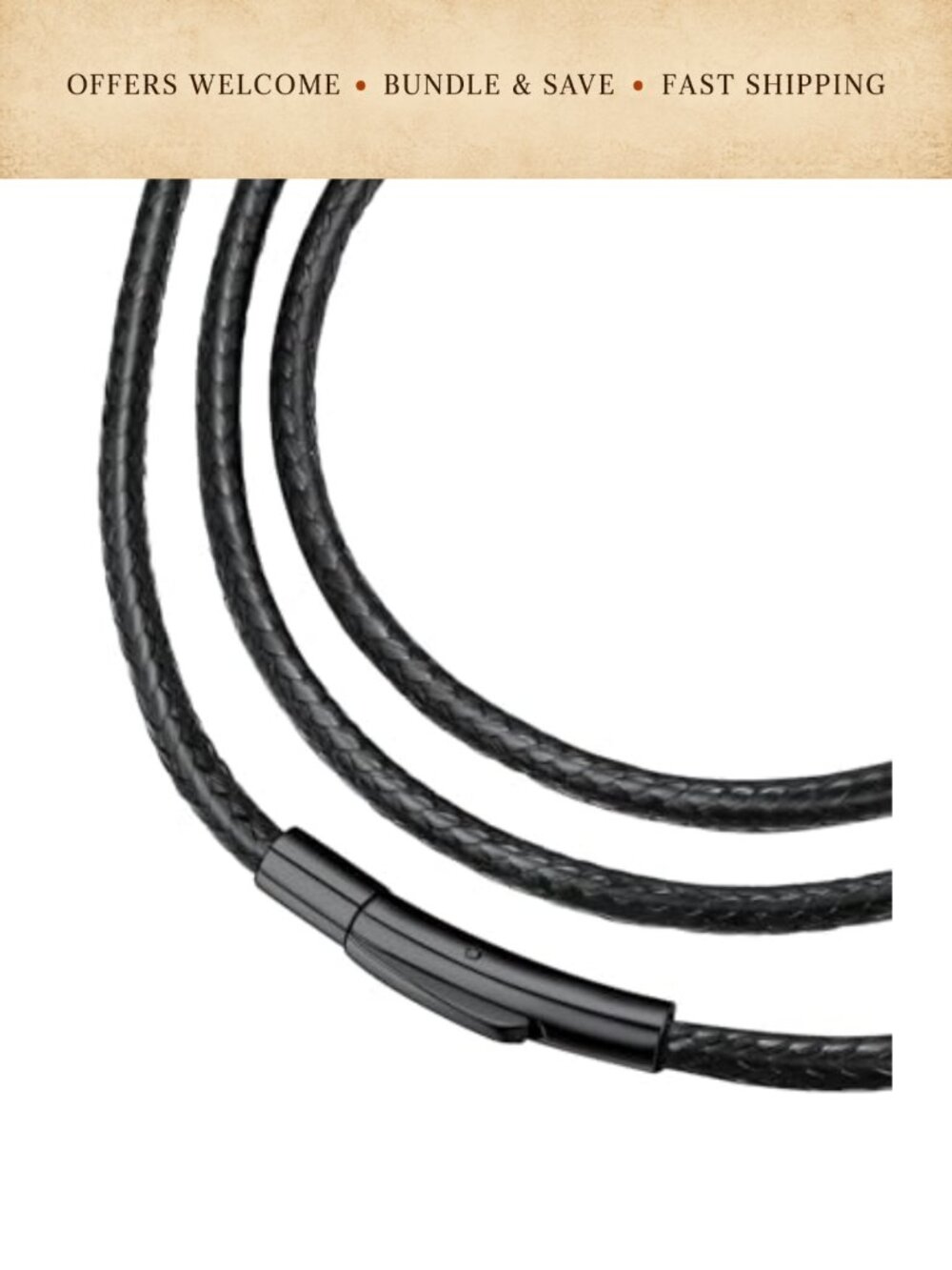 Braided Leather Cord Necklace Stainless Steel Snap Clasp Waterproof